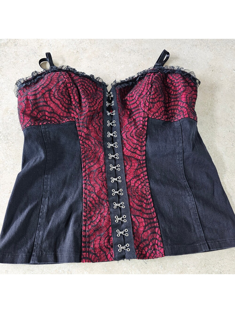 Royal Bones Red and Black Lace Bustier Corset Top XL
